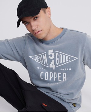 Superdry Copper Label Loopback Crew Férfi Pulóver Kék | WMETN2183